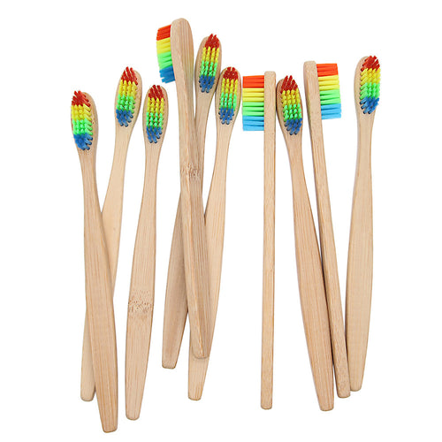 1pc Colorful Head Rainbow Bamboo Toothbrush With Soft Bristle